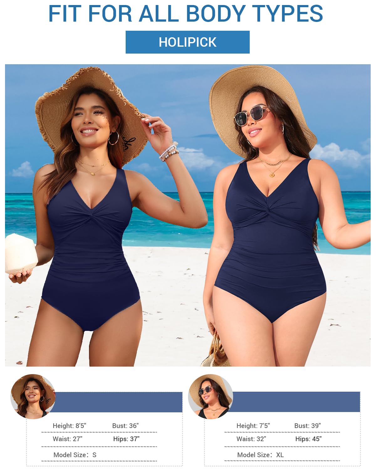 Navy Blue Tummy Control One Piece Swimsuit Full Coverage Bathing Suit S