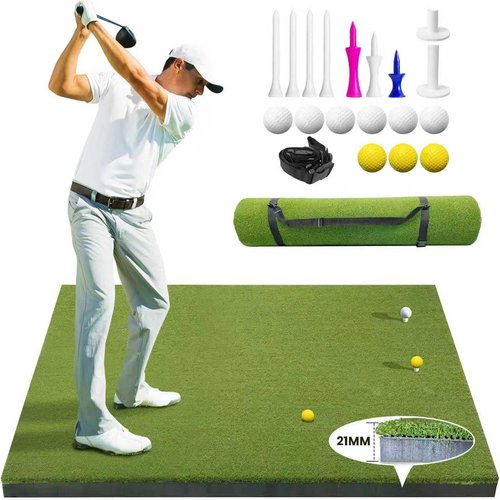 LPALNTYS Golf Hitting Mat 5x4ft, 21mm Artificial Turf Practice Mat with 9 Tees, Durable EVA Backing for Indoor | Outdoor Driving, Chipping & Swing Training，with Carrying Case