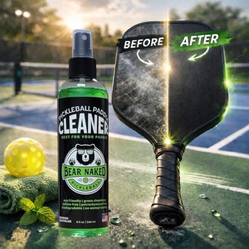BEAR NAKED PICKLEBALL Pickleball Paddle Cleaner, Maintain Paddle Surface, Remove Dirt and Ball Residue for Spin and Control, Designed for Carbon Fiber, Graphite & Kevlar – 8oz Spray, Made in USA