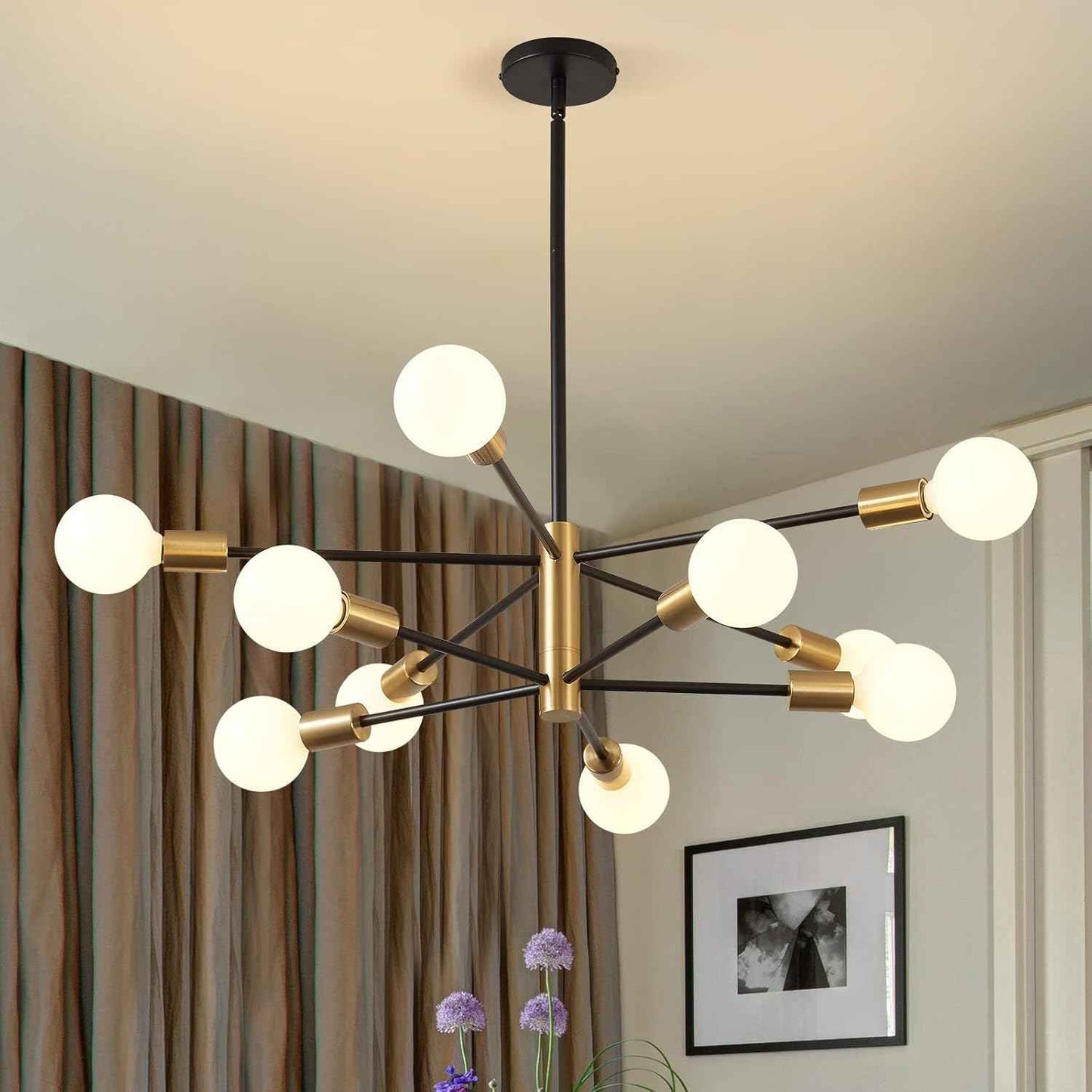 8-Light Gold Sputnik Chandelier - Modern Adjustable Ceiling Light for Dining Room, Kitchen & Foyer