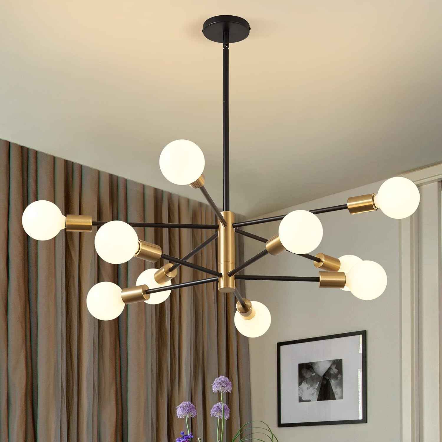 8-Light Gold Sputnik Chandelier - Modern Adjustable Ceiling Light for Dining Room, Kitchen & Foyer