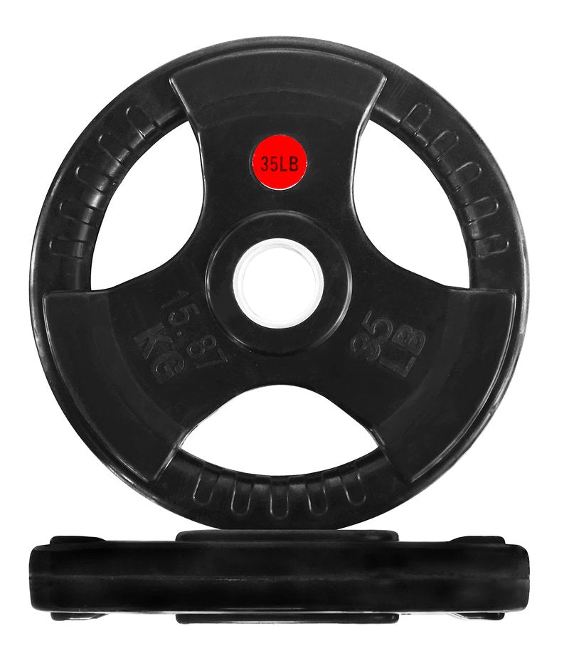 Signature Fitness Olympic 2-Inch Cast Iron Plate Weight Plate for Strength Training and Weightlifting, Style #4, 35LB Pair