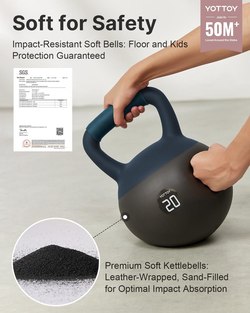 YOTTOY Soft Kettlebell with Leather Handle – Anti-Slip Sweat-Absorbing Grip, Home Gym Kettlebell Weights for Strength Training, Safe Neoprene Kettlebell for Women & Men (Purple, 6 LB)