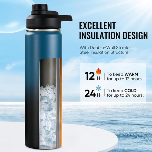 Fijinhom 24 oz Insulated Water Bottle - Durable 304 Stainless Steel | Keeps Drinks Cold & Hot, Blue & Black