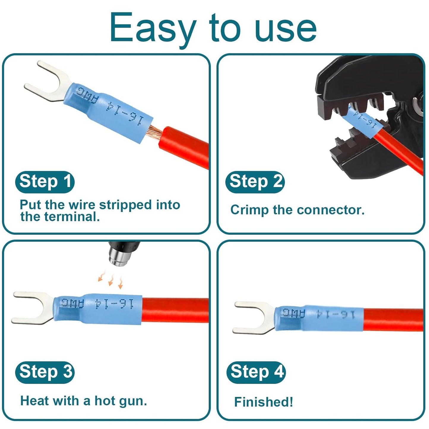 Tinned Copper Fork Connectors - 220PCS Heat Shrink Waterproof Terminals for 12-10, 16-14, 22-16 Gauge