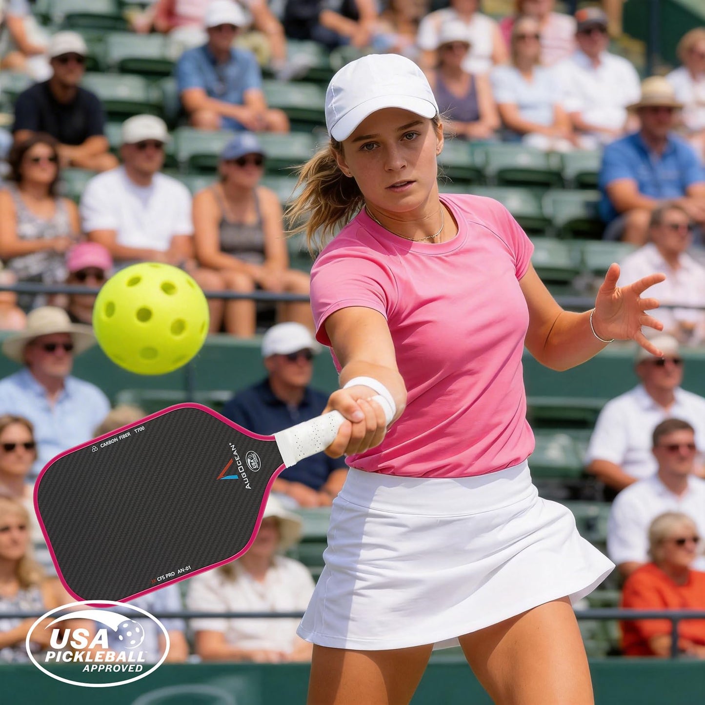 Pickleball Paddle,Pickleball Paddles-3K Raw Carbon Fiber Textured Surface with Great Grit & Spin,T700 Carbon Fiber Racket with Excellent Power,Control & Balance,USAPA Approved (Pink-White 16mm)