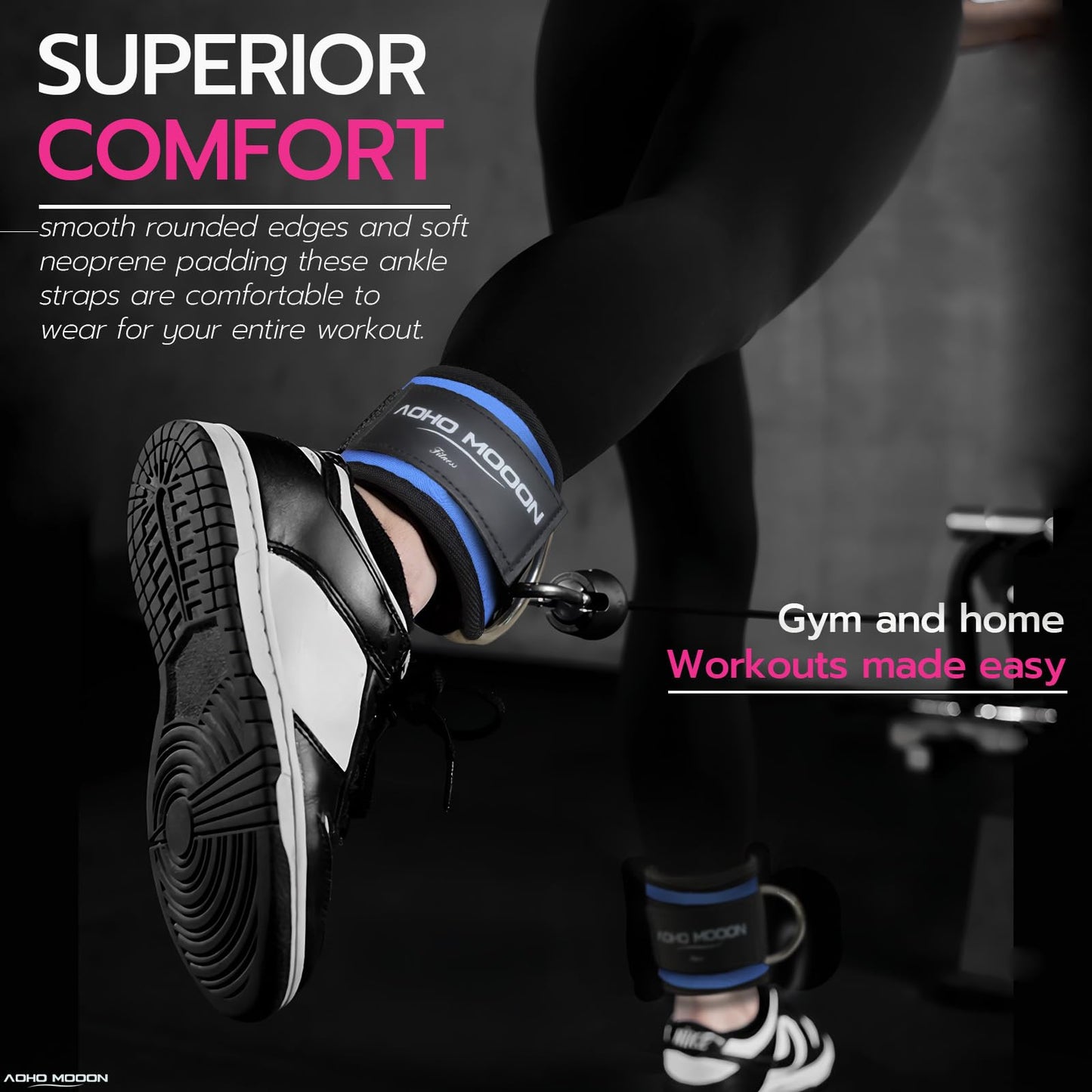 AOHO MOOON Ankle Strap for Cable Machine Attachments, Gym Accessories for Women and Men, Neoprene Ankle Cuffs for glute Kickback, Leg Workouts ande Booty Hip Abductors Exercise