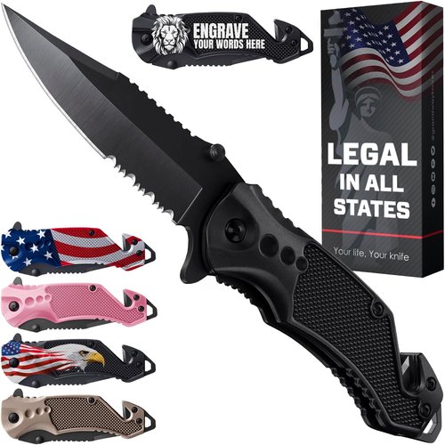 Good Worker Legal Pocket Knife - 2.95” Serrated Blade, Glass Breaker & Seat Belt Cutter | Compact EDC Tool for Camping & Survival