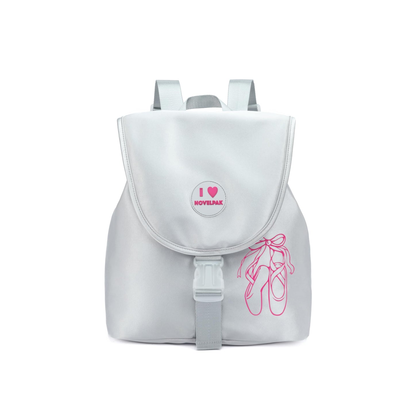 NOVELPAK Ballet Dance Backpack for Girls - 15L Personalized Tutu Bag with Multi-Pockets & Interchangeable Badge - Competition & Practice Dance Team Bag - Silver