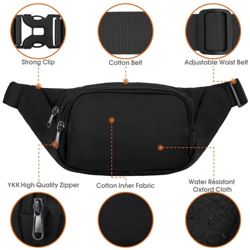 Large Fanny Pack for Women Men - Syican Waist bag with 3-Zipper Pockets, Gifts for Enjoy Sports Traveling Workout Casual Hands-Free crossbody bags Fits MAX 7.9'' iPad & 6.6'' Phone
