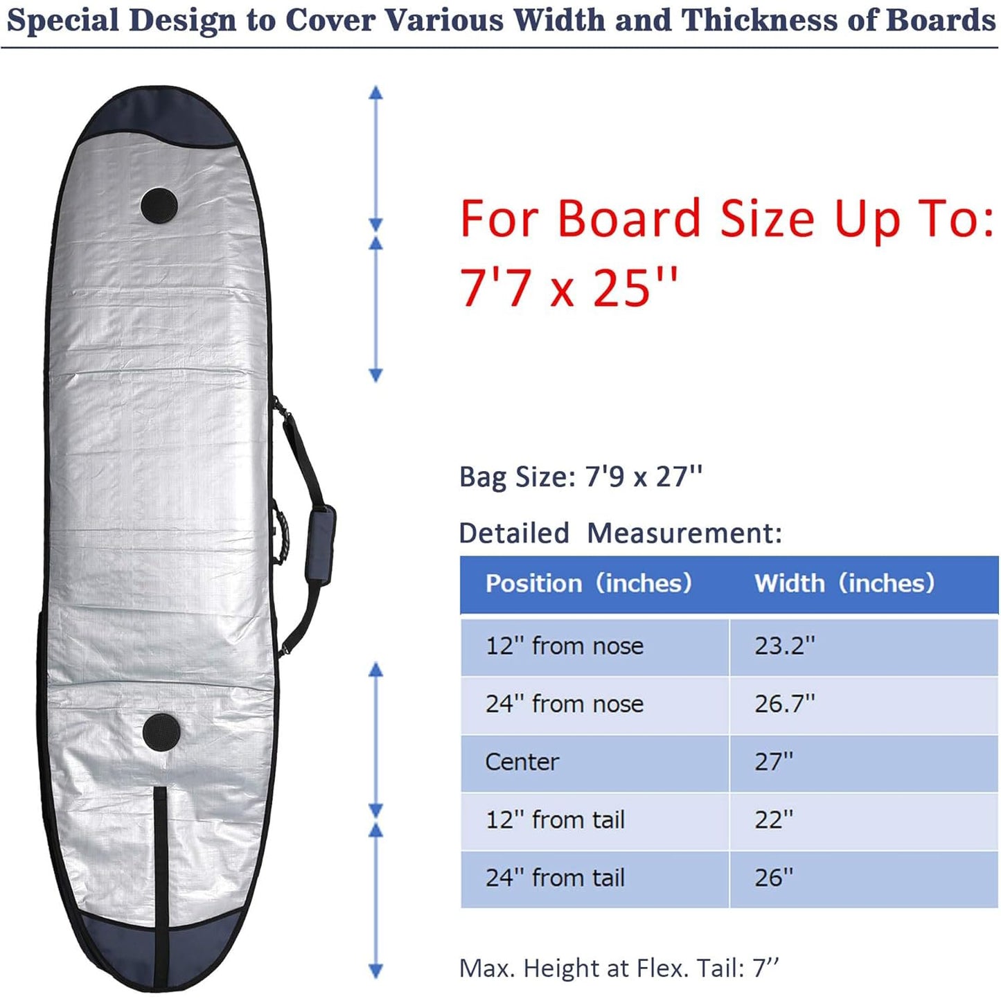 Abahub 6'0 x 22 Surfboard Travel Bag, Foam Padded Day Bag,DarkBlue