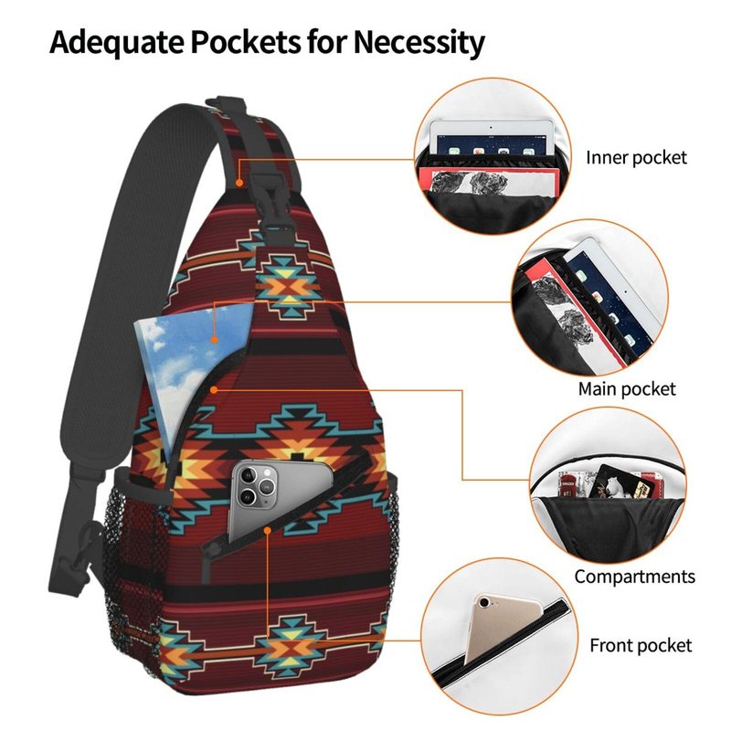 COFEIYISI Southwest Native American Tribal Sling Bag for Women Men Aztec Geometry Striped Red Pattern Crossbody Backpack Abstract Navajo Print Sling Backpack Casual Shoulder Bag Travel Hiking Daypack