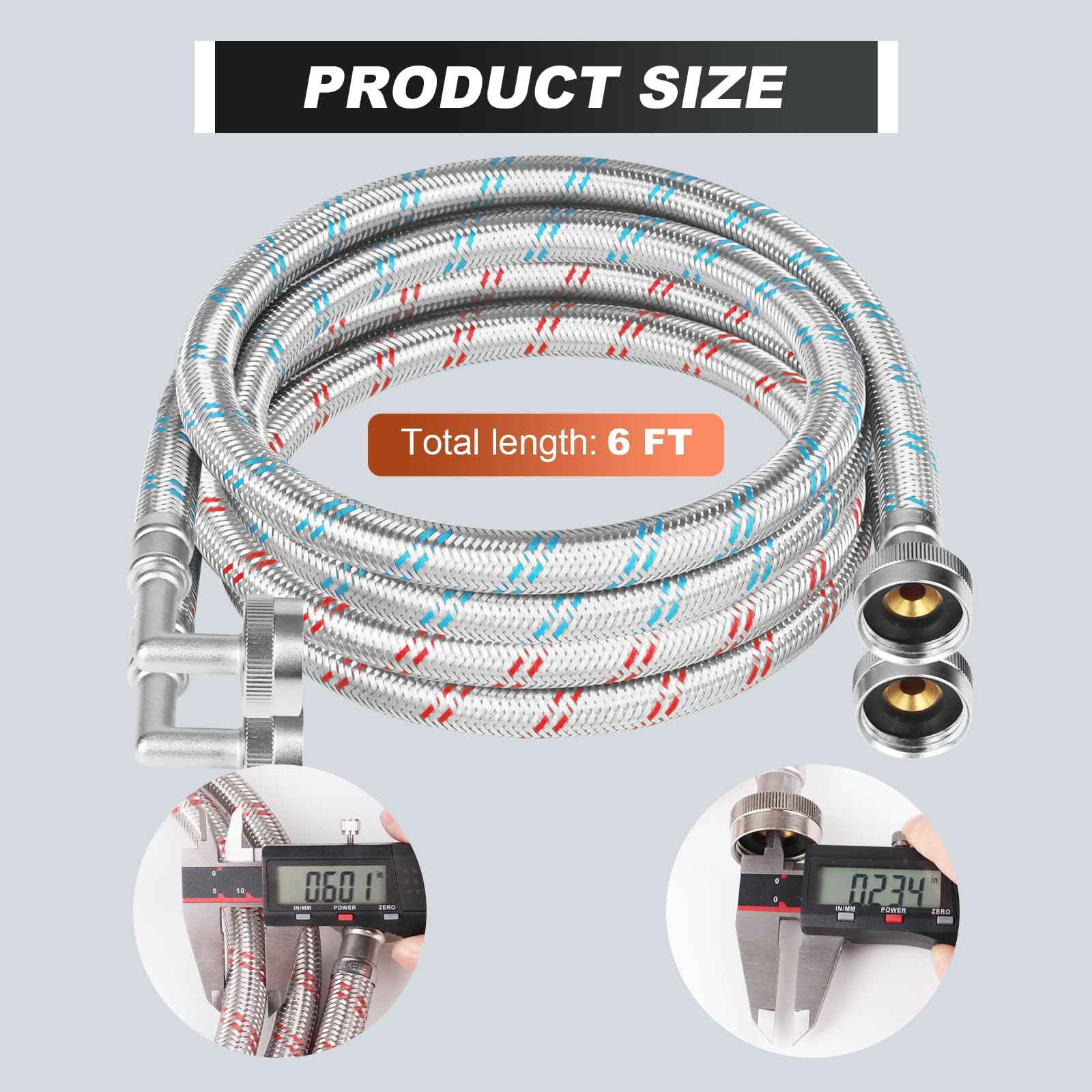 KEOKLE Washing Machine Hoses,6ft 90 Degree Elbow Washer Hoses,2pack 3/4" Stainless Steel Braided Burst Proof Water Supply Lines Universal Fit to Hot and Cold Connector