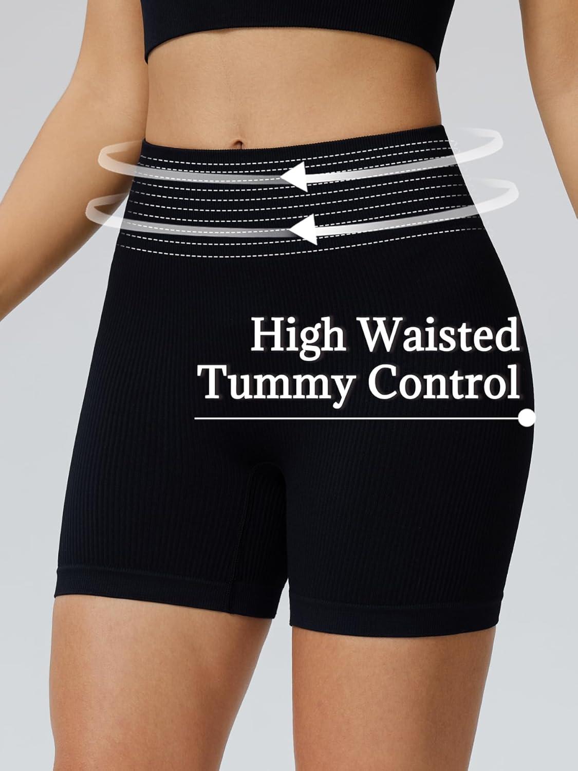 Skiennix Women's High Waist Ribbed Biker Shorts - Seamless Tummy Control Yoga Shorts for Fitness