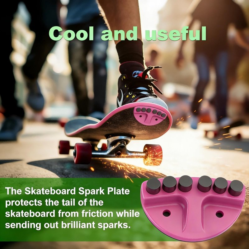 Skateboard Spark Plate for Night Riding - Eye-Catching Sparking Accessory, Secure Mount Design, Deck Tail Protection Against Razor Tail, Universal Fit for All Wood Skateboards (Pulse Pink)