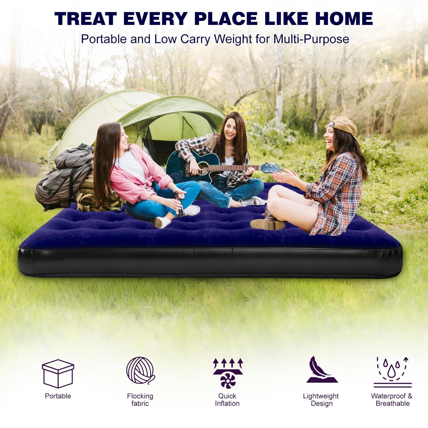 Onirii King Size Camping Air Mattress Bed with Air Pump