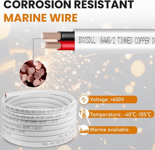 Duplex Marine Wire - Tinned Copper Electrical Cable | Waterproof OFC Red & Black for Boat, RV, Solar