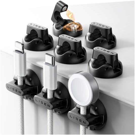 8-Pack Magnetic Cable Clips [1S Snap-On] Cord Holder, LISEN Office Desk Organizers and Accessories with 4 Extra Strong Adhesive Pads, Wire Organizer for Nightstand, Home, Wall, Car, Desktop