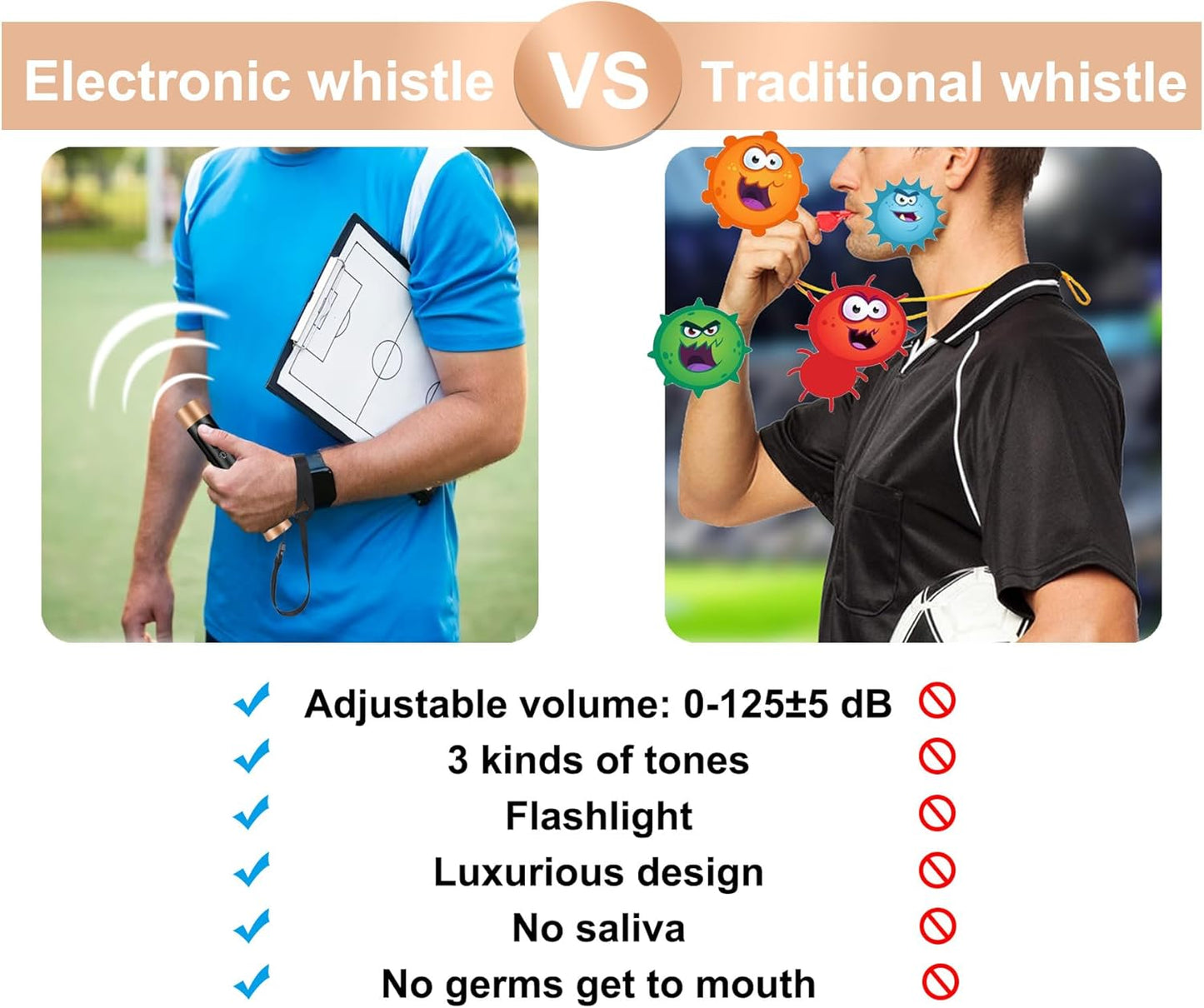 MOOSEC Electronic Whistle - Rechargeable Handheld Whistle with LED Flashlight & 3 Adjustable Tones