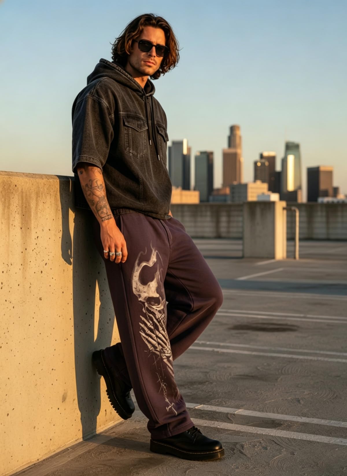 Piuntersite Men's Skull Print Sweatpants Relaxed Fit Punk Gothic Joggers Streetwear Hip Hop Lounge Track Pants with Pockets Black L