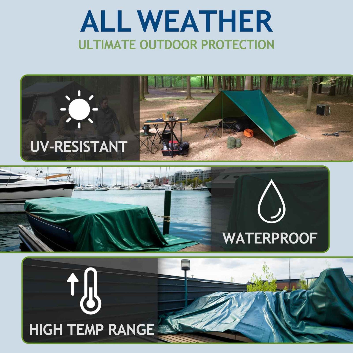 SUNLITAP 2 Pack 8' x 10' Waterproof Tarps, Finished Size Tarp Cover with Grommets Reinforced Edges, 5 MIL Multipurpose Light Duty Tarpaulin for Car, Camping, Boat, Roof, Protective Cover - Green