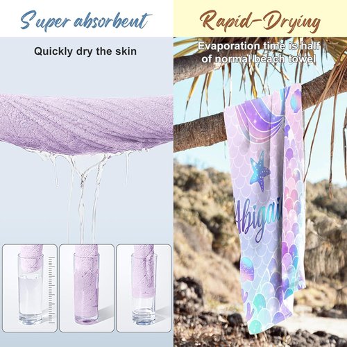 Hoomall Customized Mermaid Tail Beach Towel - Quick-Dry Microfiber for Kids | Perfect Personalized Gift