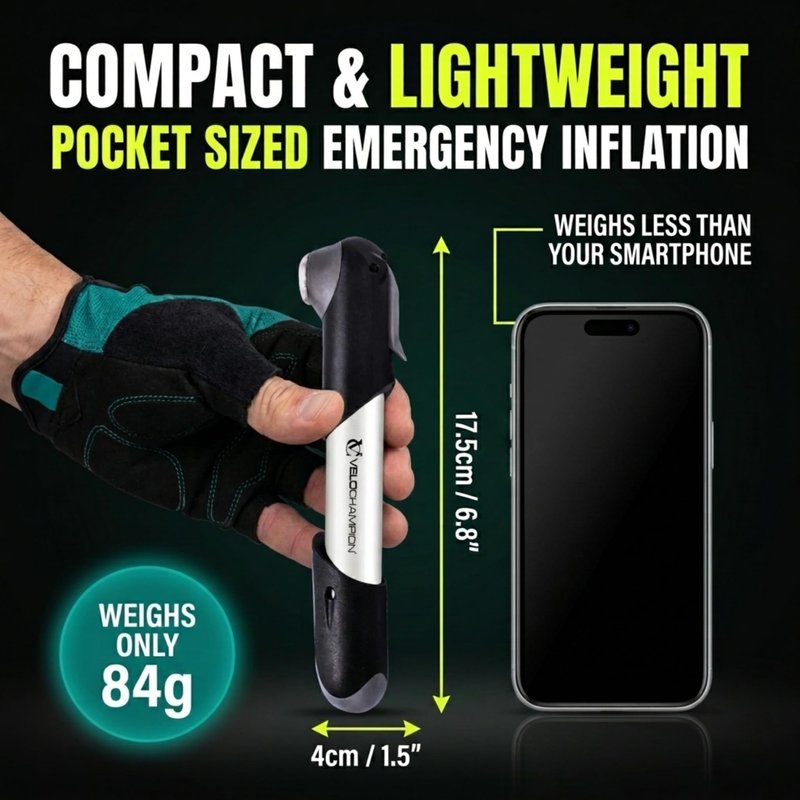 VeloChampion Alloy Mini Bike Pump Suitable for Presta, Schrader and Dunlop - Portable, Compact, Durable and Easy to Use