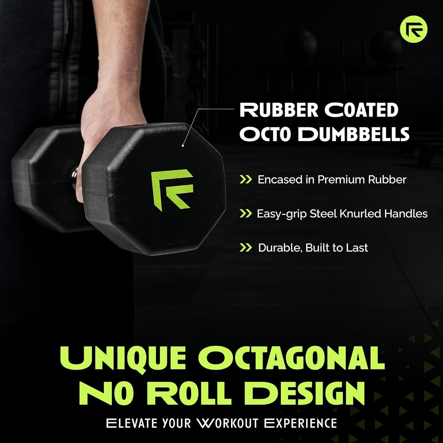 Rubber Coated Dumbbells - No Roll Design with Easy-Grip Steel Handle | Ideal for Home Gym - 10-60 LBS Available Individually