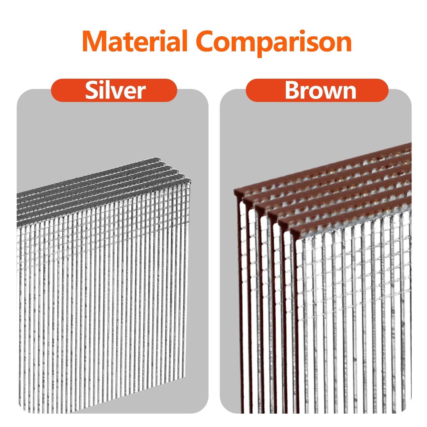 SITLDY 18 Gauge Galvanized Brad Nails Brown T-head 5 Sizes 1500-Pack (5/8"+3/4"+1"+1-1/4"+2"),300 per size, Assorted Size Project Pack, for Pneumatic, Electric 18GA Brad Nailer Gun