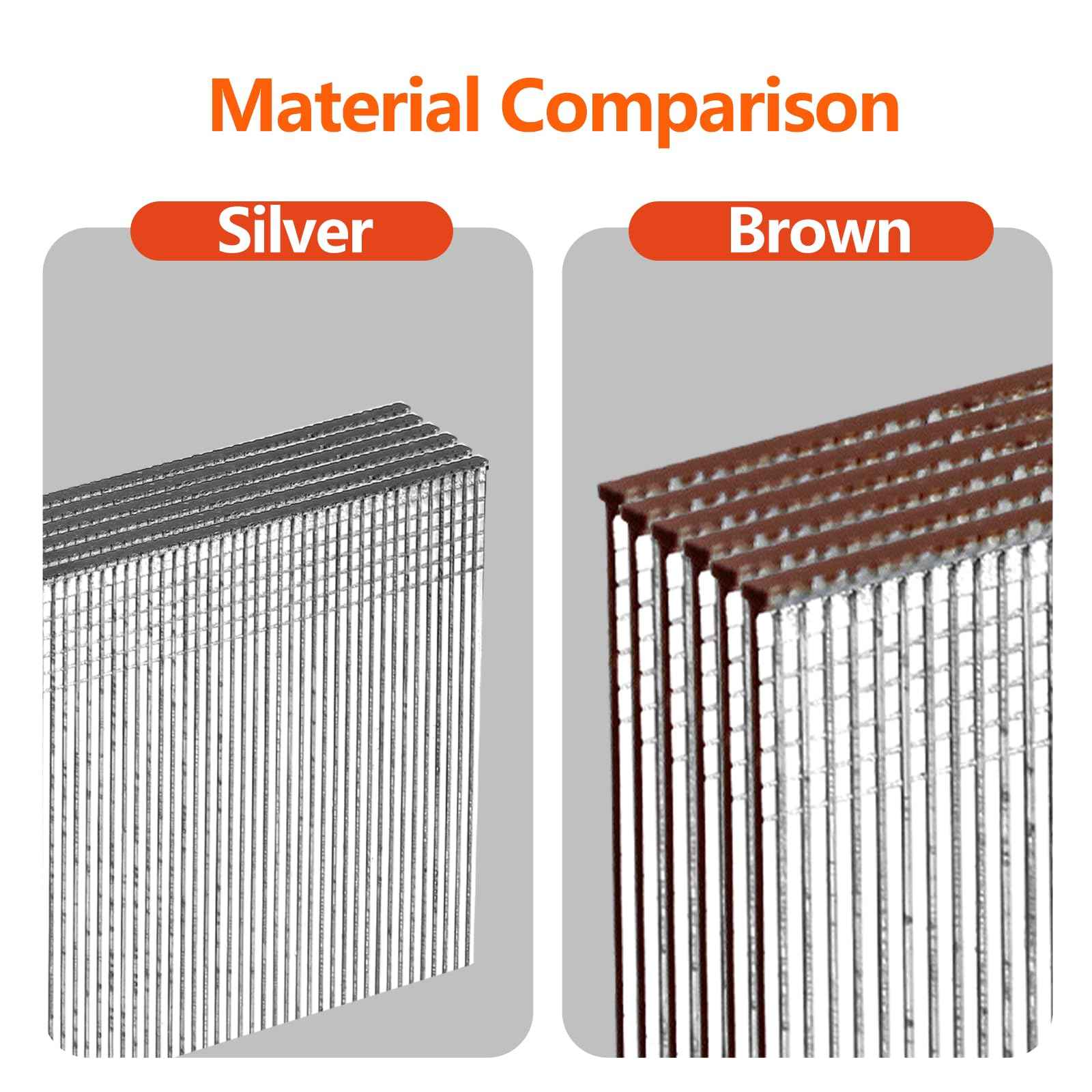 SITLDY 18 Gauge Galvanized Brad Nails Brown T-head 5 Sizes 5000-Pack (5/8"+3/4"+1"+1-1/4"+2"),1000 per size, Assorted Size Project Pack, for Pneumatic, Electric 18GA Brad Nailer Gun