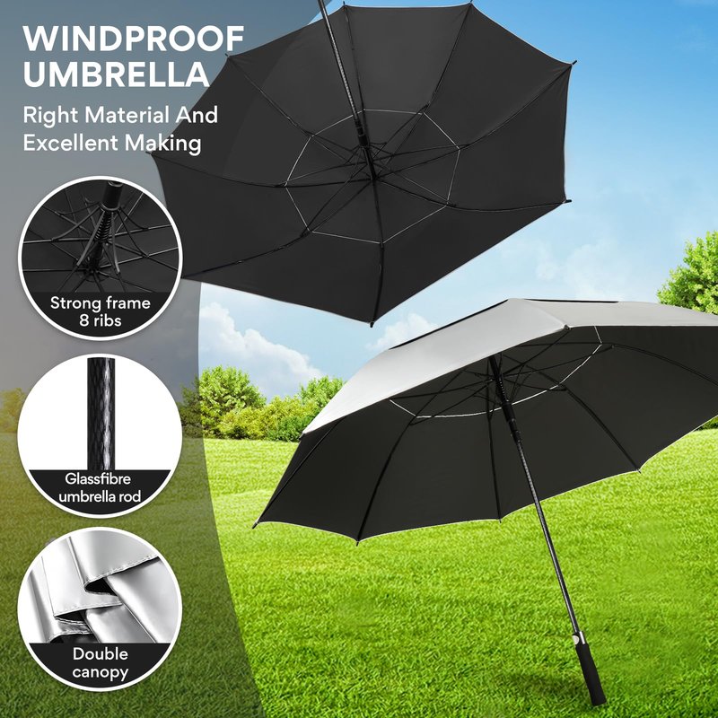 ZOMAKE Large Golf Umbrella UV Potection,68 Inch UV Blocking SPF Umbrellas for Sun Protection Windproof Heavy Duty Vented Double Canopy(Silver,Black)