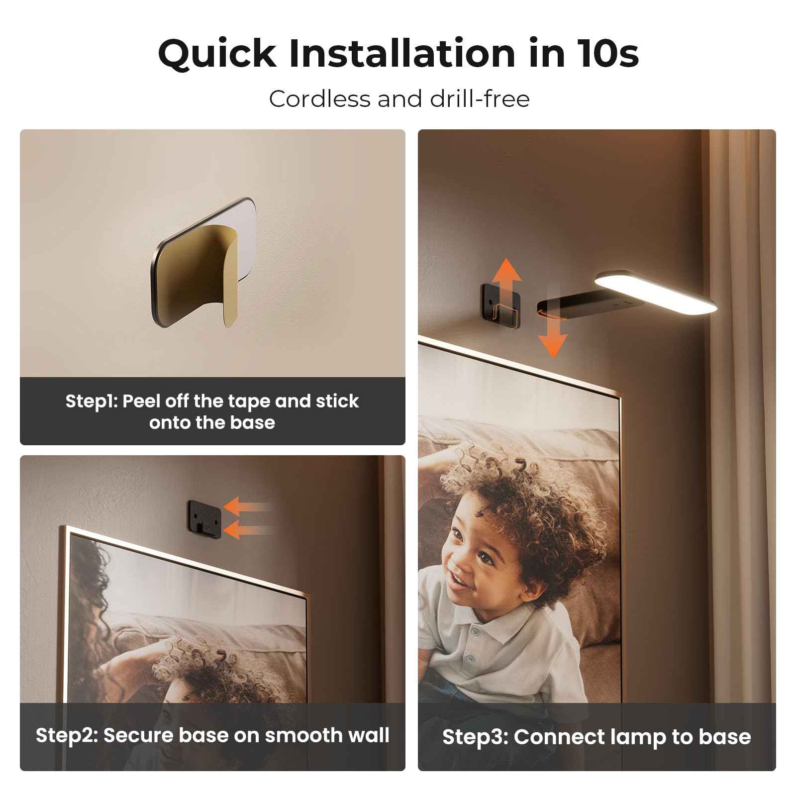 FULEN Rechargeable Picture Lights for Wall, Wall Lights Battery Powered with Remote, Art Lights for Paintings, Picture Frame Lights for Wall,Dart Board Light with 3 Color Temperatures,Black