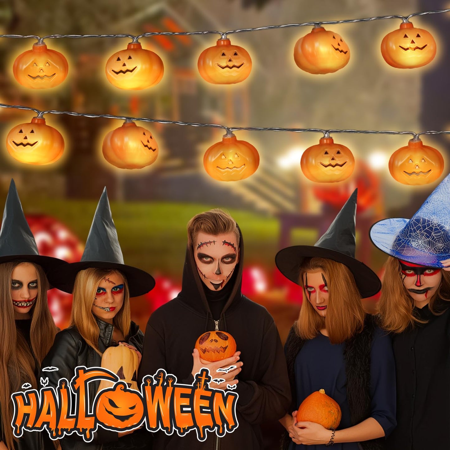 Avswdwbo Halloween Decorations Pumpkin String Lights - 20 LED 10 FT 3D Cute Waterproof Orange Jack-O-Lantern Battery Operated Lights, 2 Modes Steady/Flickering Light for Indoor Outdoor Party Decor