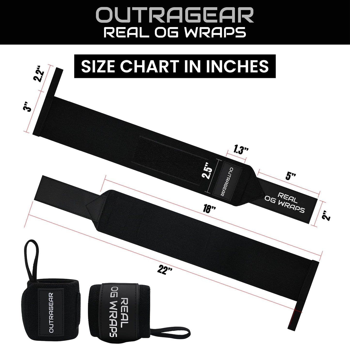 OUTRAGEAR 18" OG-Grade Wrist Wraps for Weightlifting – Heavy Duty Wrist Support with Thumb Loop & Lockdown Strap – Wrist Straps for Powerlifting, Bench Press & Gym Training(Classic Black)
