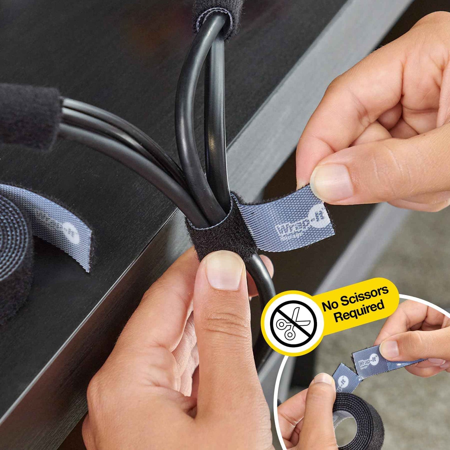 Self-Gripping Perforated Roll Cable Ties by Wrap-It Storage - 3 Pack of 12' x .75" Rolls Black - Cord Organizer for Appliances and Home Office Cables