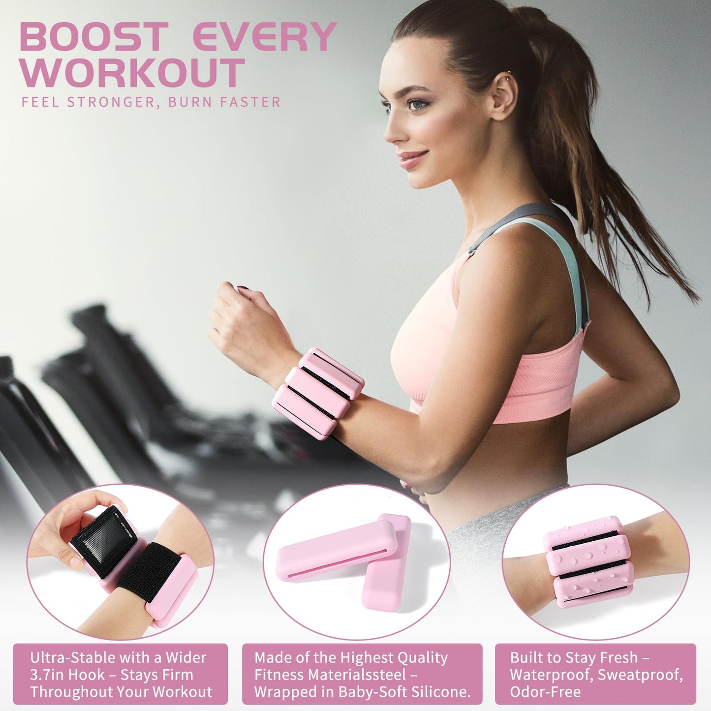 Spectent Ankle & Wrist Weights for Women – Adjustable Silicone Wrist & Ankle Weights, Wearable Arm/Leg Set for Pilates, Yoga, Walking & Strength Training (2lbs Pair Pink)