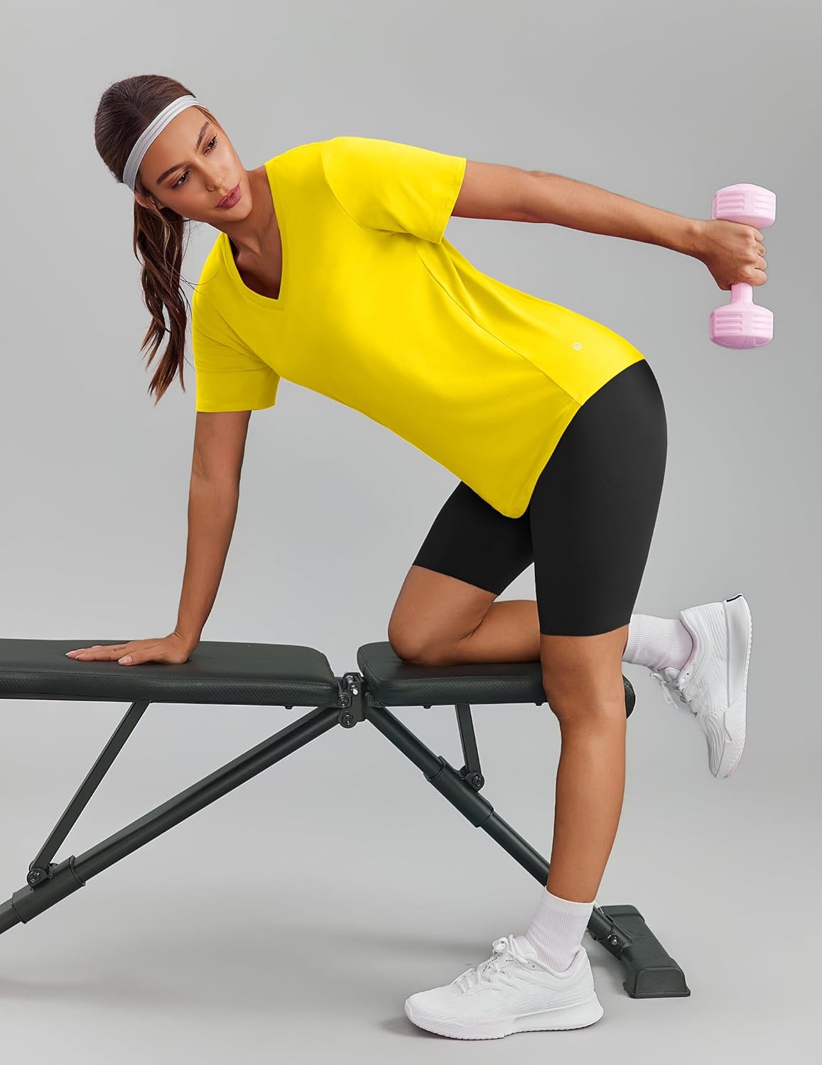 PINSPARK Soft Workout Tops for Women - Short Sleeve V-Neck with Moisture Wicking & UPF 50+ Sun Protection | Quick Dry Gym Shirt