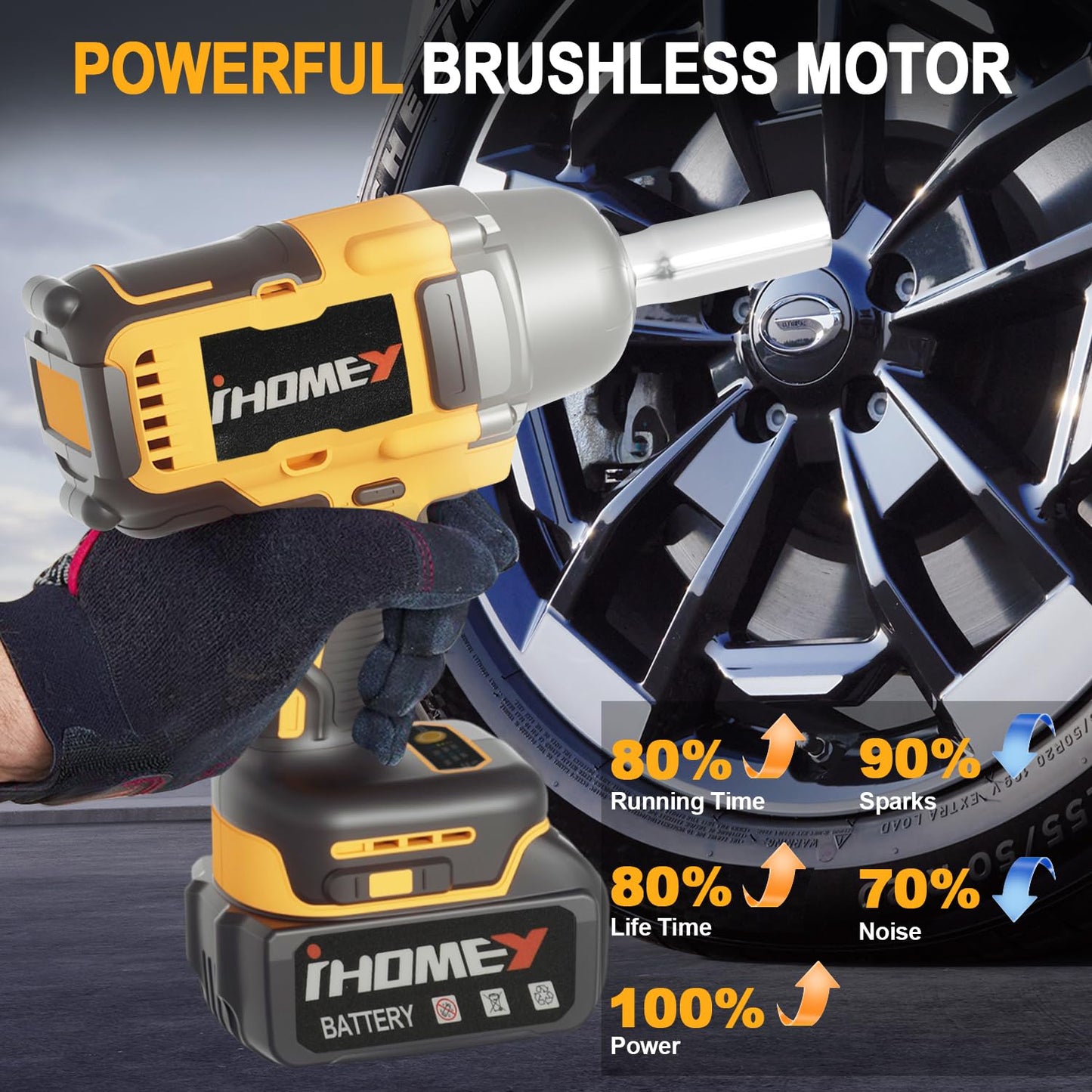 Cordless impact Wrenches - 590Ft-lbs (800N.m) Brushless 1/2 inch Impact Wrench, 3300RPM High Torque Impact Gun, 2 Battery, Charger & 5 Sockets, Power Impact Wrench for Car Home