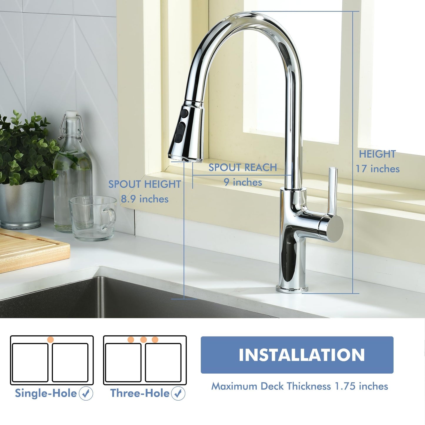 Lavatrum Kitchen Faucet with Pull Down Sprayer Tall Single Handle High Arc Kitchen Sink Faucet Faucet for Kitchen Sink 3-Function Sprayer 17 Inch,Chrome