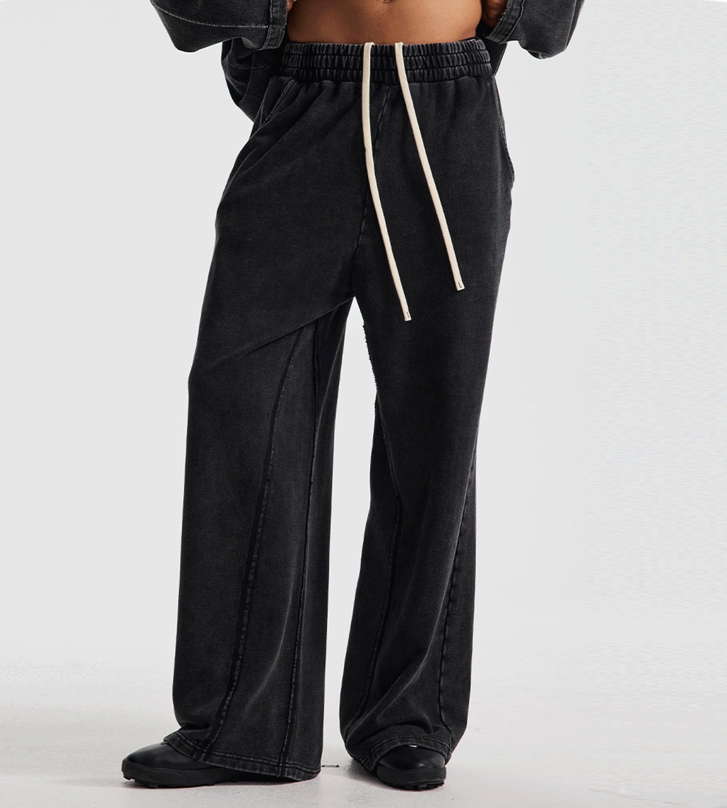 Colorful world Mens Sweatpants Acid Washed Elastic Waist Drawstring Sweat Pants Cotton Baggy Streetwear Pant with Pockets(Black,L)