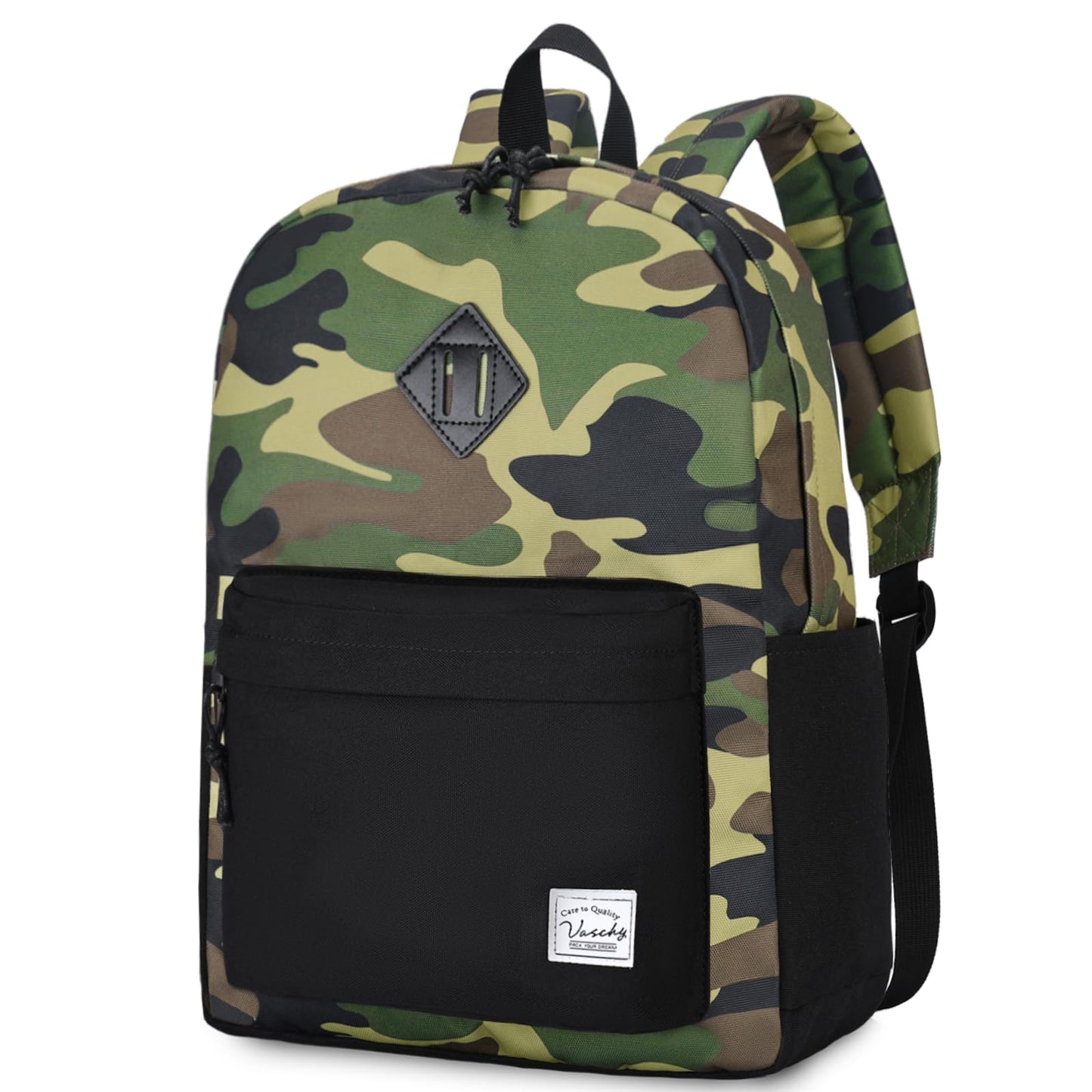 VASCHY Lightweight Backpack for Men, Water Resistant Classic Daypack for Travel, Work, College with Side Bottle Pockets Camo Black