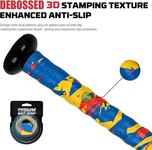 INSUM Bat Grip Tape - 1.1mm Non-Slip Baseball & Softball Wrap | Debossed 3D Surface, Easy Install