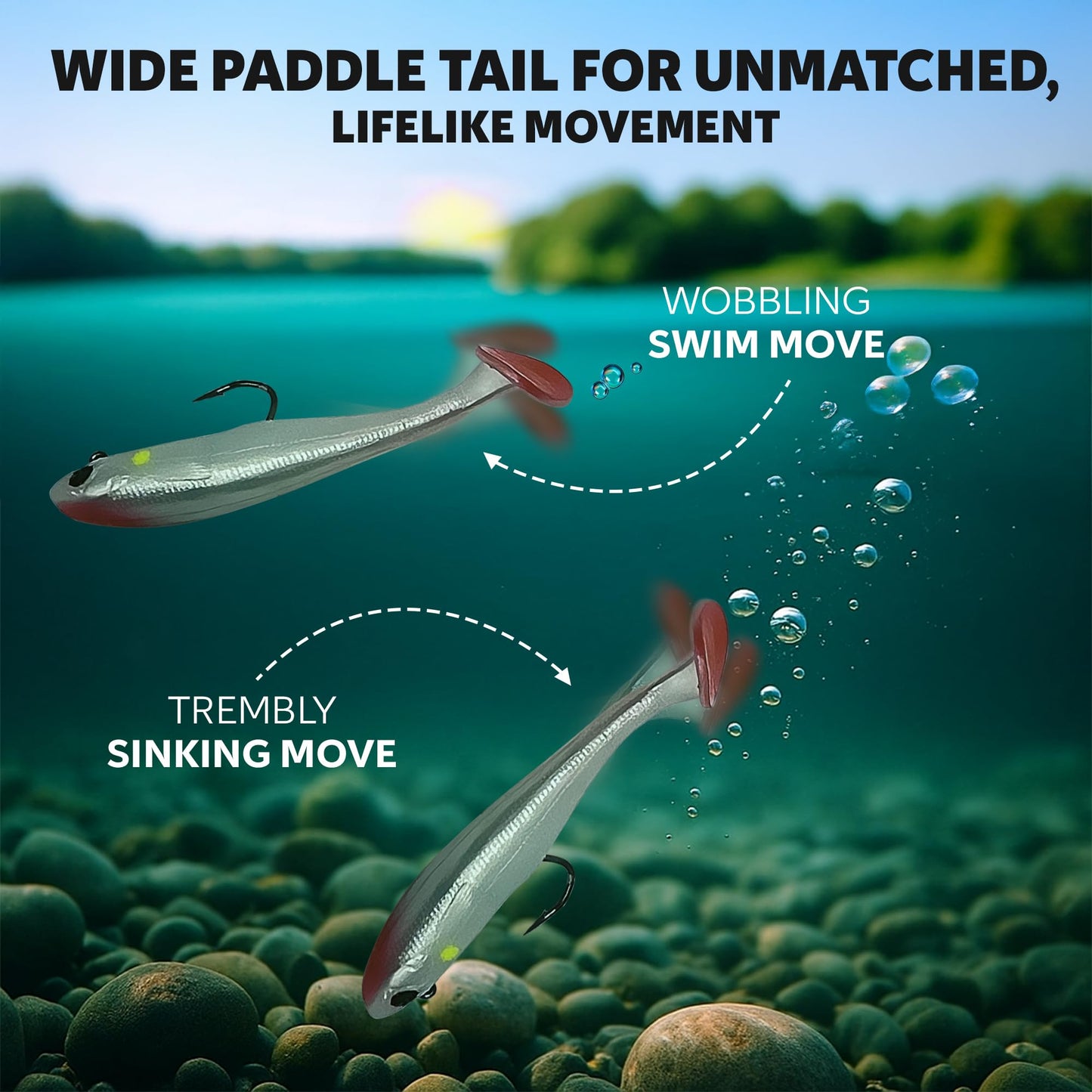 Fish On Tackle 3 1/2" Pre-Rigged Jig Head Fishing Lures Pack of 5 - Soft Plastic Paddle Tail Swimbait with Hook for Freshwater and Saltwater
