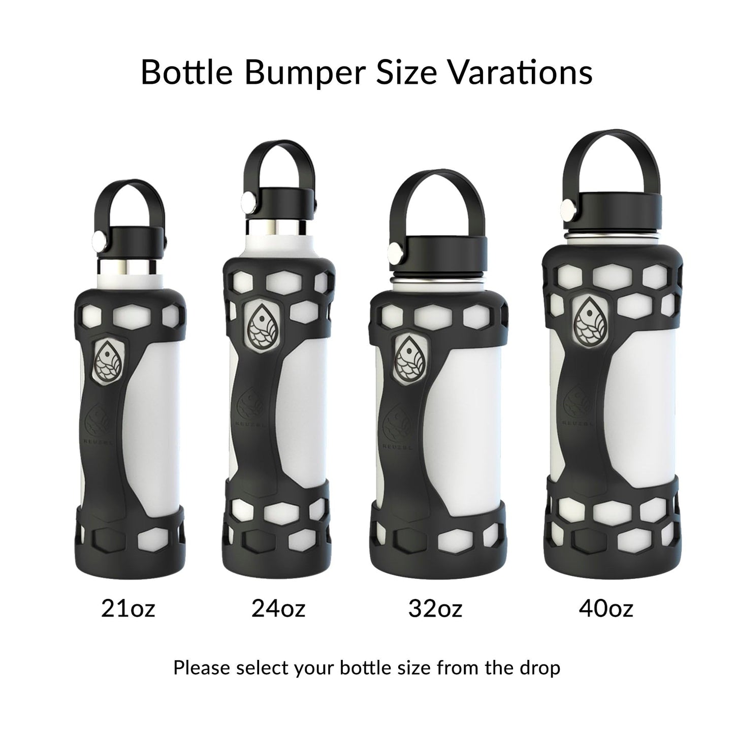 REUZBL Silicone Boot Sleeve Protector with Handle – Compatible with Hydro Flask 40oz, 32oz, 24oz, 21oz – Protective Bottle Bumper for Stainless Steel Water Bottles