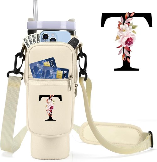 GOEWY Water Bottle Carrier Bag - Adjustable Neoprene Pouch for Stanley 40 oz Tumbler with Phone Pocket