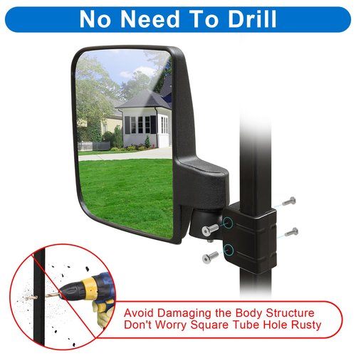Golf Cart Side Mirrors, No Drilling for EZGO Club Car Yamaha Golf Cart and Others, Fit 3/4, 1.0 and 1 1/4-inch Square Strut, Folding Side Rear View Mirrors Adjustable 180 Degree HD Glass