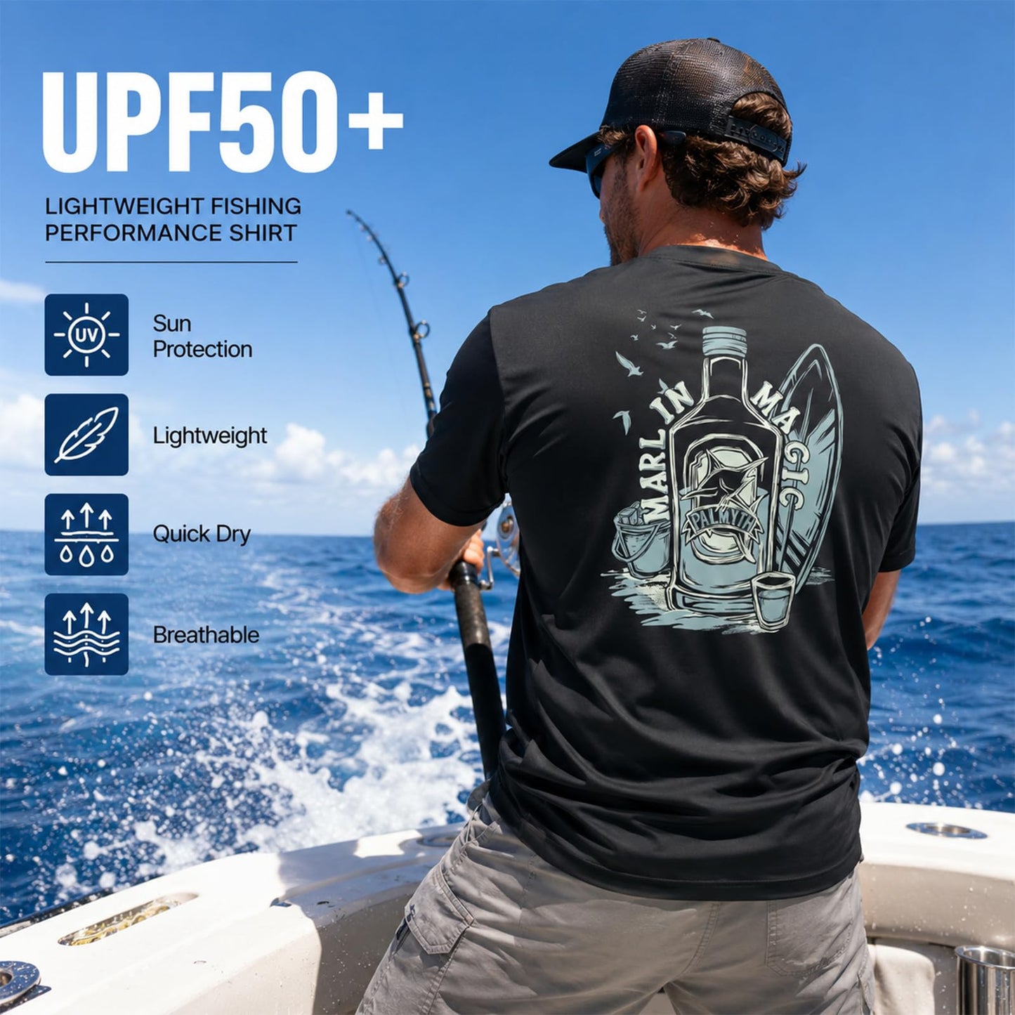 Palmyth Fishing Shirts for Men Short Sleeve UPF 50+ Quick Dry Graphic Tee