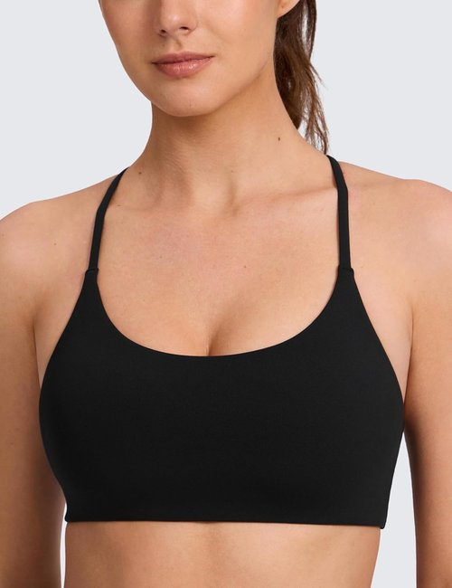 CRZ YOGA Sports Bra - Butterlift Double Lined V Back Design | Wireless Scoop Neck Yoga Top for Women