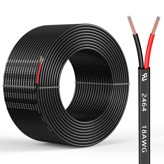 18 Gauge 2 Conductors 30FT Electrical Wire, Flexible Low Voltage PVC Copper Clad Aluminum Extension Cord for Car Speaker Wire, Car Lighting, LED Wire, Outdoor Lighting, Residential Wiring, 12V/24V DC