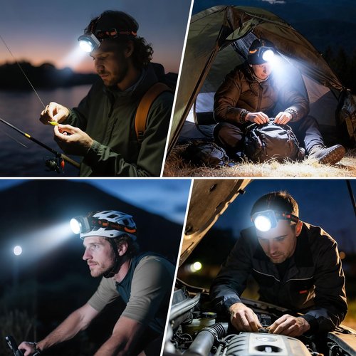 VAVOFO LED Headlamp 3600mAh Rechargeable, 2400 Lumen Bright, Motion Sensor, Waterproof Headlight Flashlight with Spotlight & Floodlight, Lightweight, Adjustable Headband, 8 Modes for Camping, Hiking